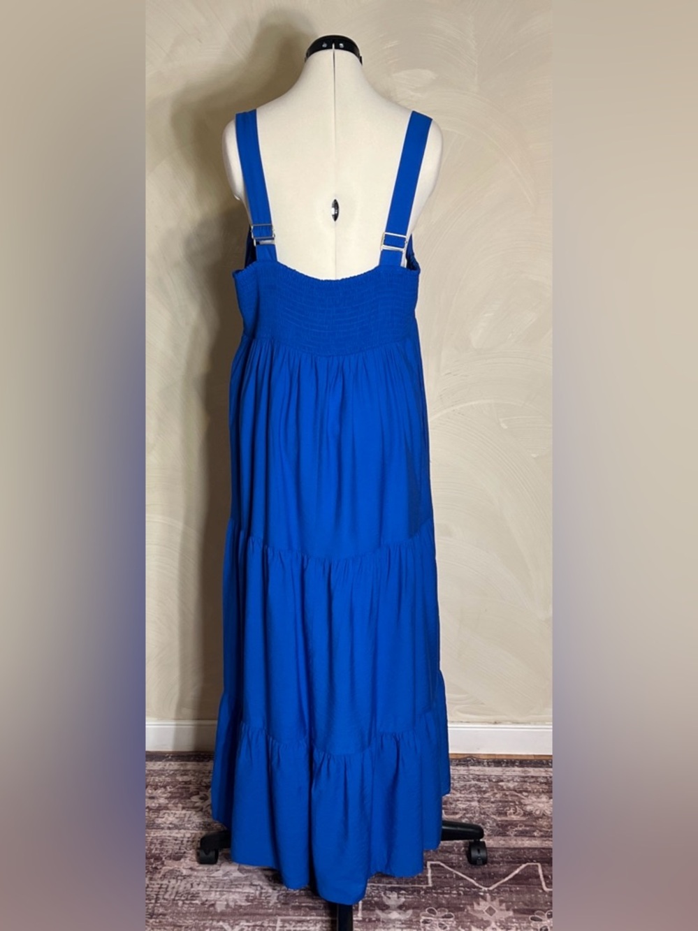 Nine West Women’s Flowy Smocked Back Blue Tiered Midi Minimalist Dress|Size:XXL - Picture 5 of 16